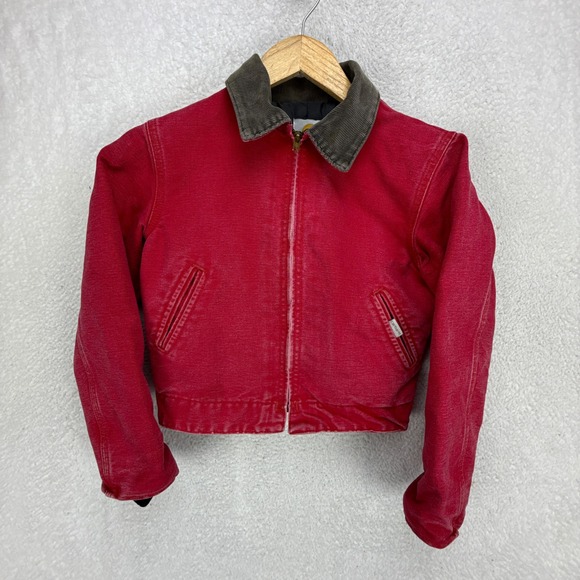 Carhartt Detroit Jacket Nylon Quilt Lined Youth Medium JQ600 Red RARE Faded